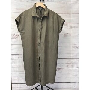 Eileen Fisher Army Green Cap Sleeve Shirt Dress XS / TP Tencel,Linen & lyocel